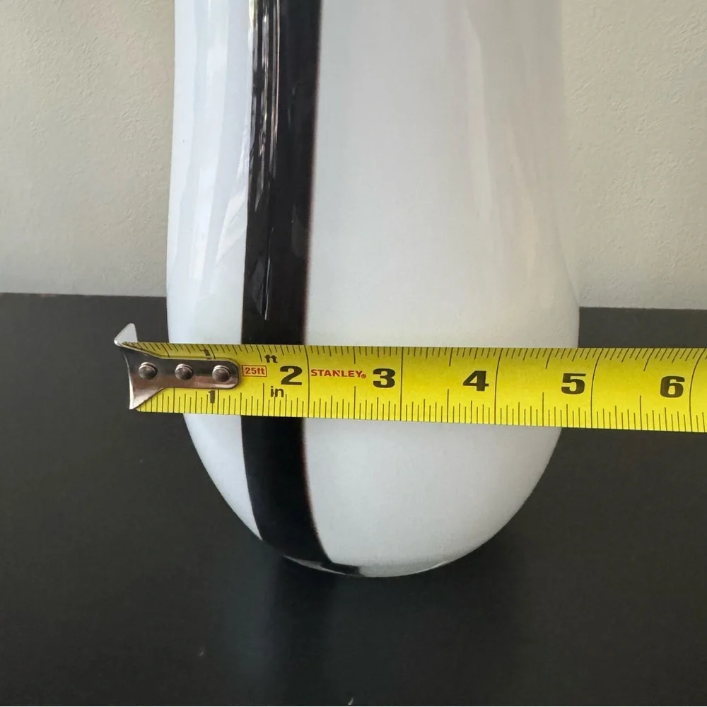 Mid century vase made of glass in white with black swirling stripes 60s vintage